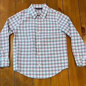 Janie and Jack Pink Blue Plaid Button Down Shirt Size 6 EUC